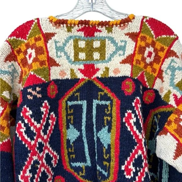 MFA Boston Chunky 100% Wool Vintage Blanket Cardigan Sweater - Size XL - Picture 3 of 11